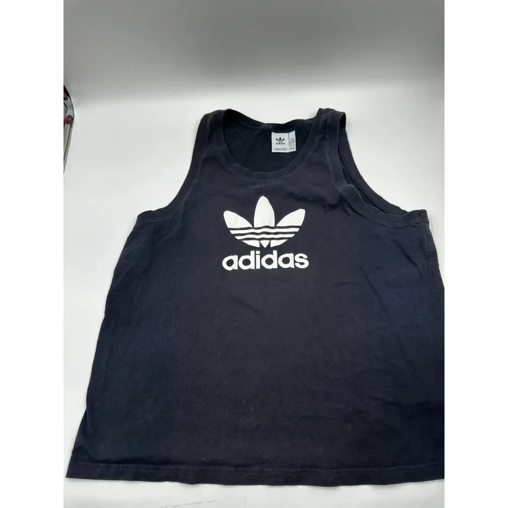 Adidas Men's Tank Top 2 XL Tres Foil Crew Neck Sleeveless Graphic Logo EUC Black
